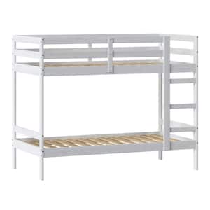 White Solid Wood Transitional Twin Bunk Bed with Ladder