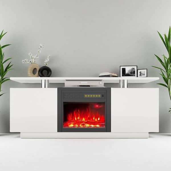 ToolCat 63 in. Freestanding Morden TV Stand with Electric Fireplace Insert, Flame Color Changes, Overheating Protection, Timer