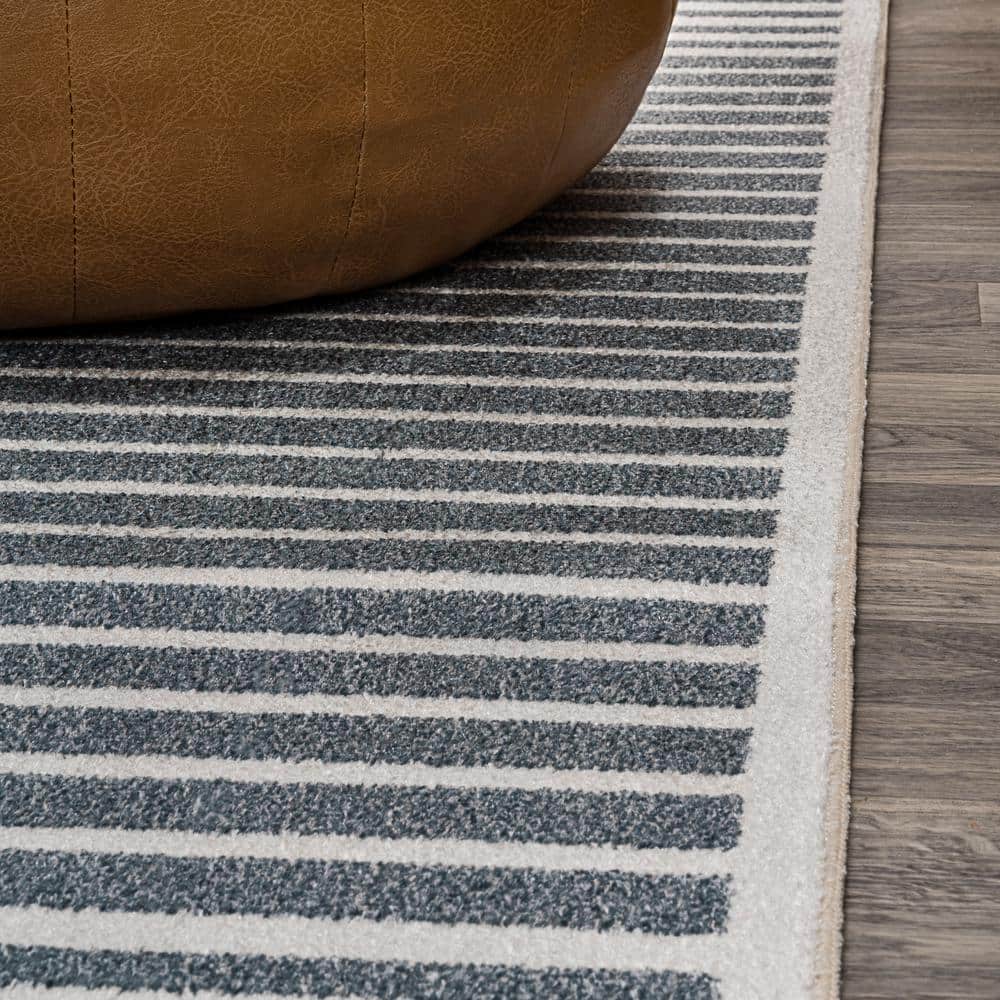 Gray and Cream Striped Washable 8' x 10' Area Rug