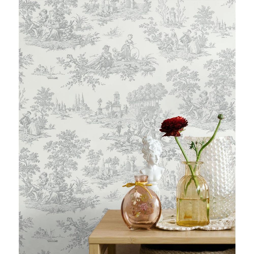 Argos Grey Chateau Toile Vinyl Peel and Stick Wallpaper