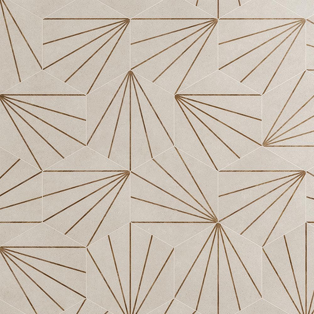 Arbor Hex Beams 13" x 14.5" Beige Porcelain Tile