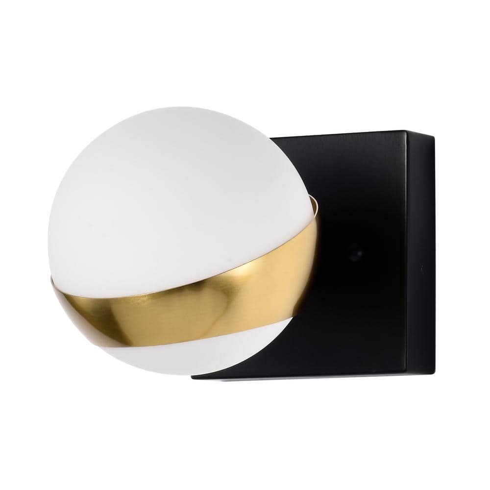 Lona 5 in. 1-Light Indoor Matte Black and Matte Gold Finish Wall Sconce with Light Kit price history on PriceWatchPro