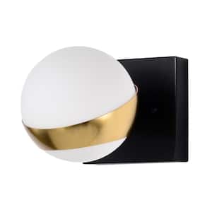Lona 5 in. 1-Light Indoor Matte Black and Matte Gold Finish Wall Sconce with Light Kit