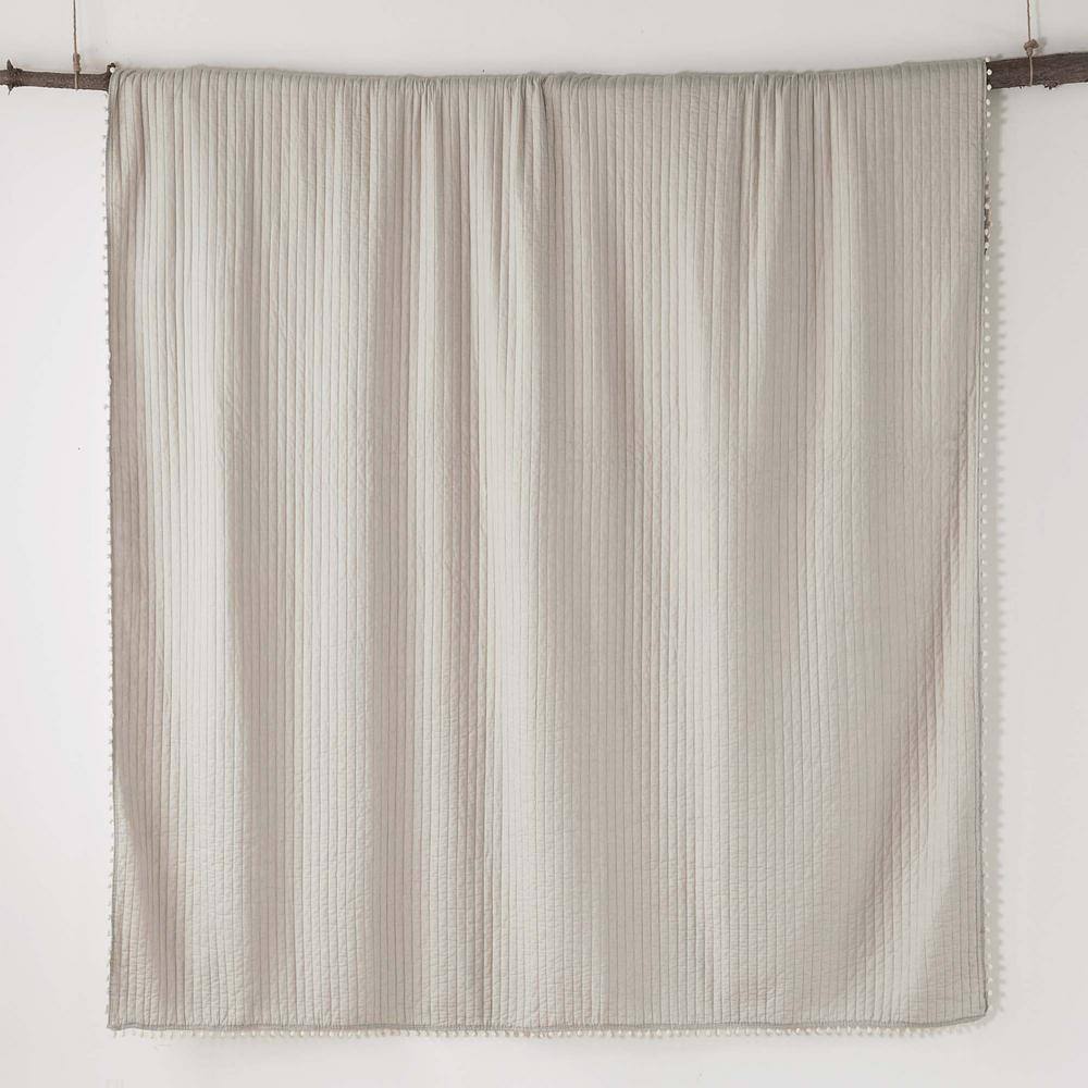 Taupe and White Cotton Reversible Twin Quilt Set