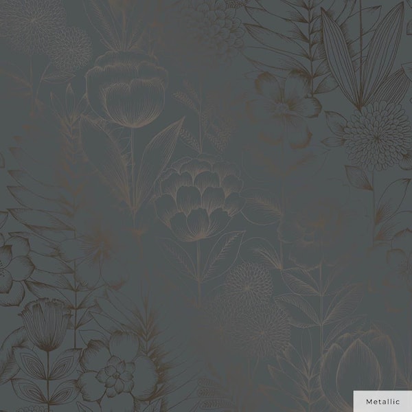 Tempaper Metallic Blue Ribbon Homestead Floral Vinyl Peel and Stick Wallpaper Roll (Covers 28 sq. ft.)