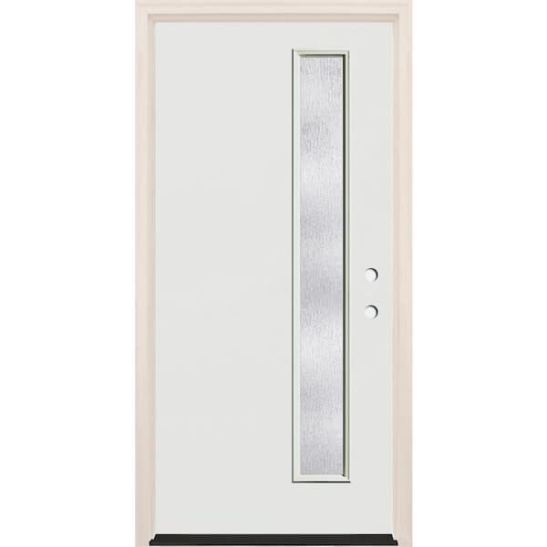 Builders Choice 36 in. x 80 in. Left-Hand/Inswing 1 Lite Rain Glass Unfinished Fiberglass Prehung Front Door with 4-9/16" Frame