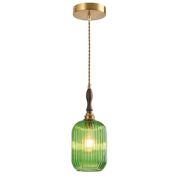 Home Lighting 60W 1-Luight Green 1-Pack Modern Ribbed Frosted Globe Pendant Light for Kitchen Island