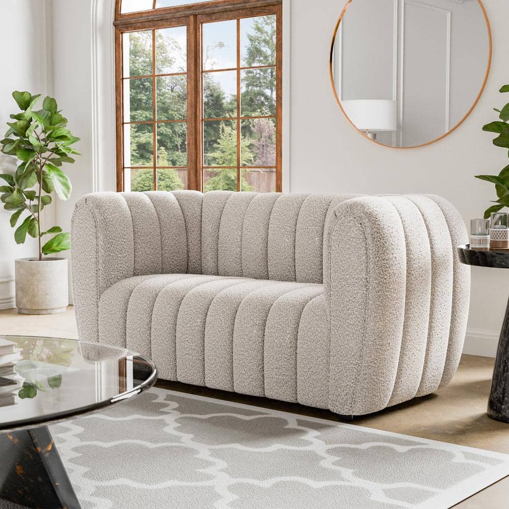 Laura 63 in. White Boucle Polyester Fabric 2-Seater Glam Loveseat With Pocket Coil Cushions price history on PriceWatchPro