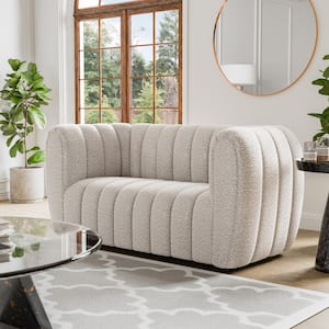 Laura 63 in. White Boucle Polyester Fabric 2-Seater Glam Loveseat With Pocket Coil Cushions