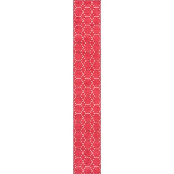 StyleWell Trellis Frieze Pink/Ivory 2 ft. x 13 ft. Geometric Runner Rug