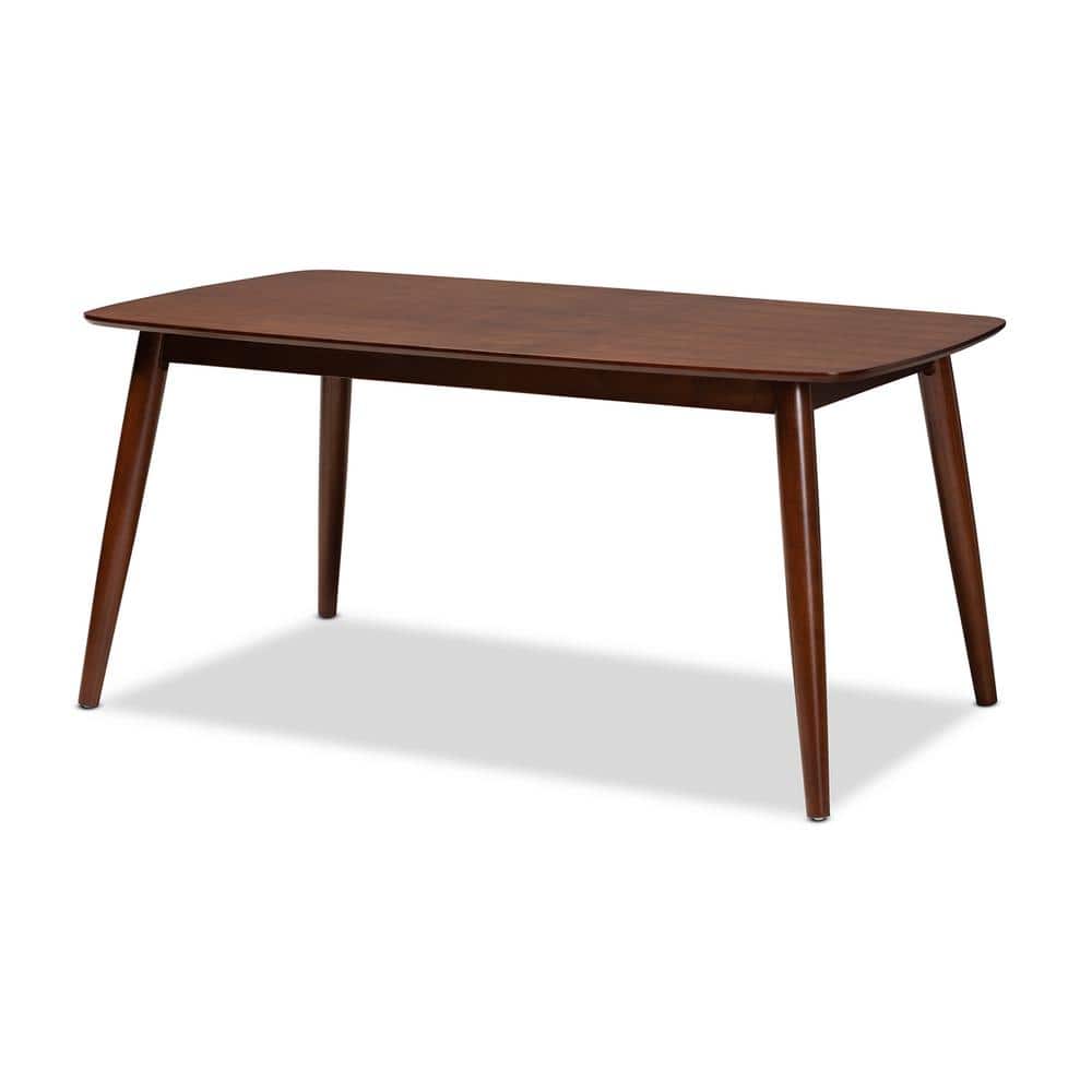 Flora Mid-Century Modern Solid Rubberwood Dining Table in Walnut
