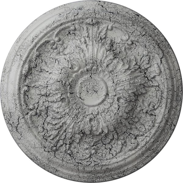 Ekena Millwork 20 in. x 1-1/2 in. Damon Urethane Ceiling Medallion (Fits Canopies upto 3-3/8 in.), Ultra Pure White Crackle