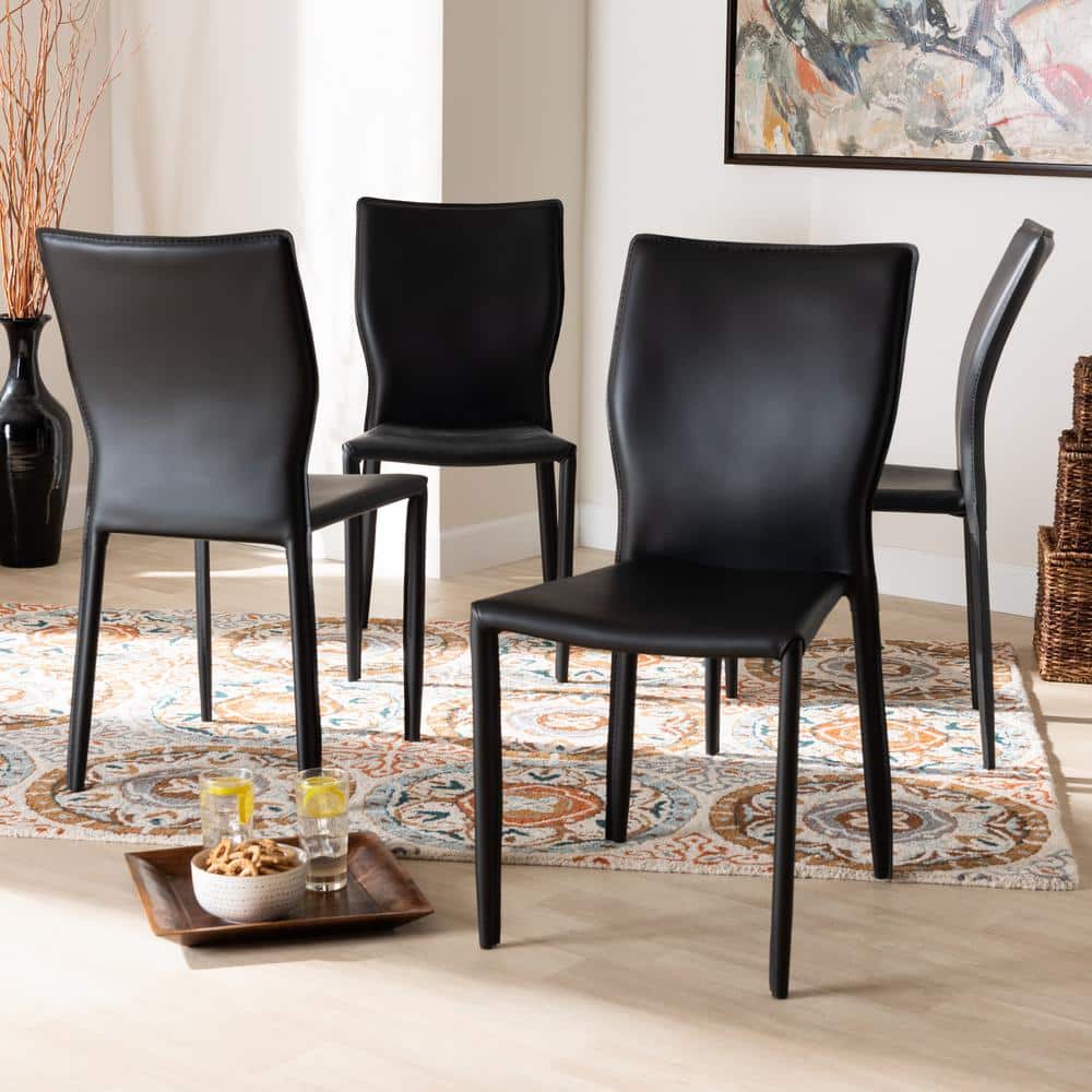 Black Faux Leather Upholstered Metal Side Chair with Cane Back