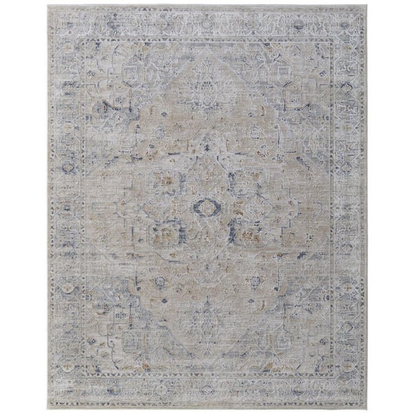 HomeRoots 2 ft. x 3 ft. Ivory, Taupe, Blue Abstract Area Rug
