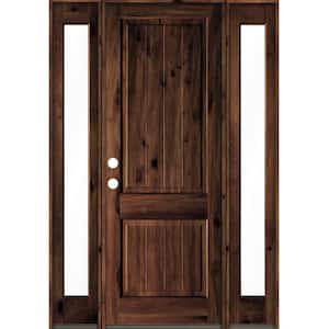 70 in. x 96 in. Rustic Alder Square Top Red Mahogany Stained Wood with V-Groove Right Hand Single Prehung Front Door