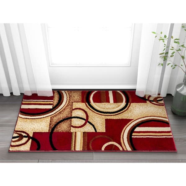 Barclay Arcs and Shapes Red 2 ft. x 4 ft. Modern Geometric Area Rug