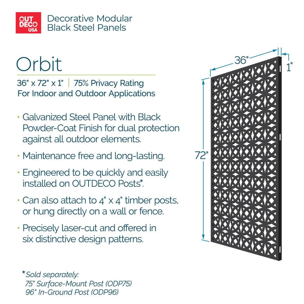 Orbit Black Powder Coated Steel Decorative Privacy Panel, 6 ft x 3 ft