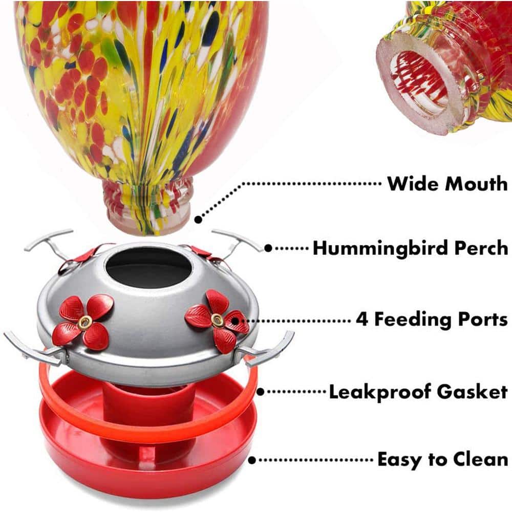 Hand Blown Glass Hanging Hummingbird Feeder with Perch