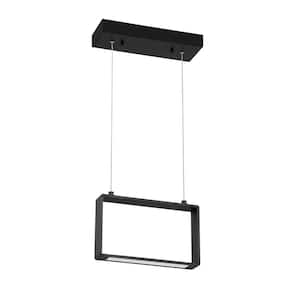 Quadron 1-Light Black, White Statement Integrated LED Pendant Light with White Metal, Acrylic Shade