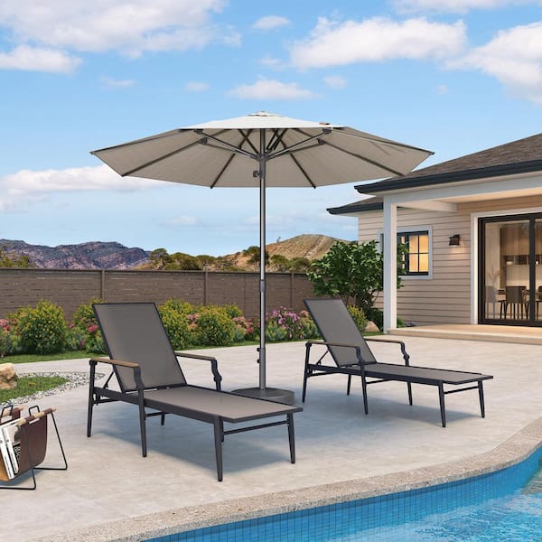 10 ft. Octagon Outdoor Patio Umbrella Gray Pole Market Table Sun Umbrellas with 8 Aluminum Sturdy Ribs in Beige
