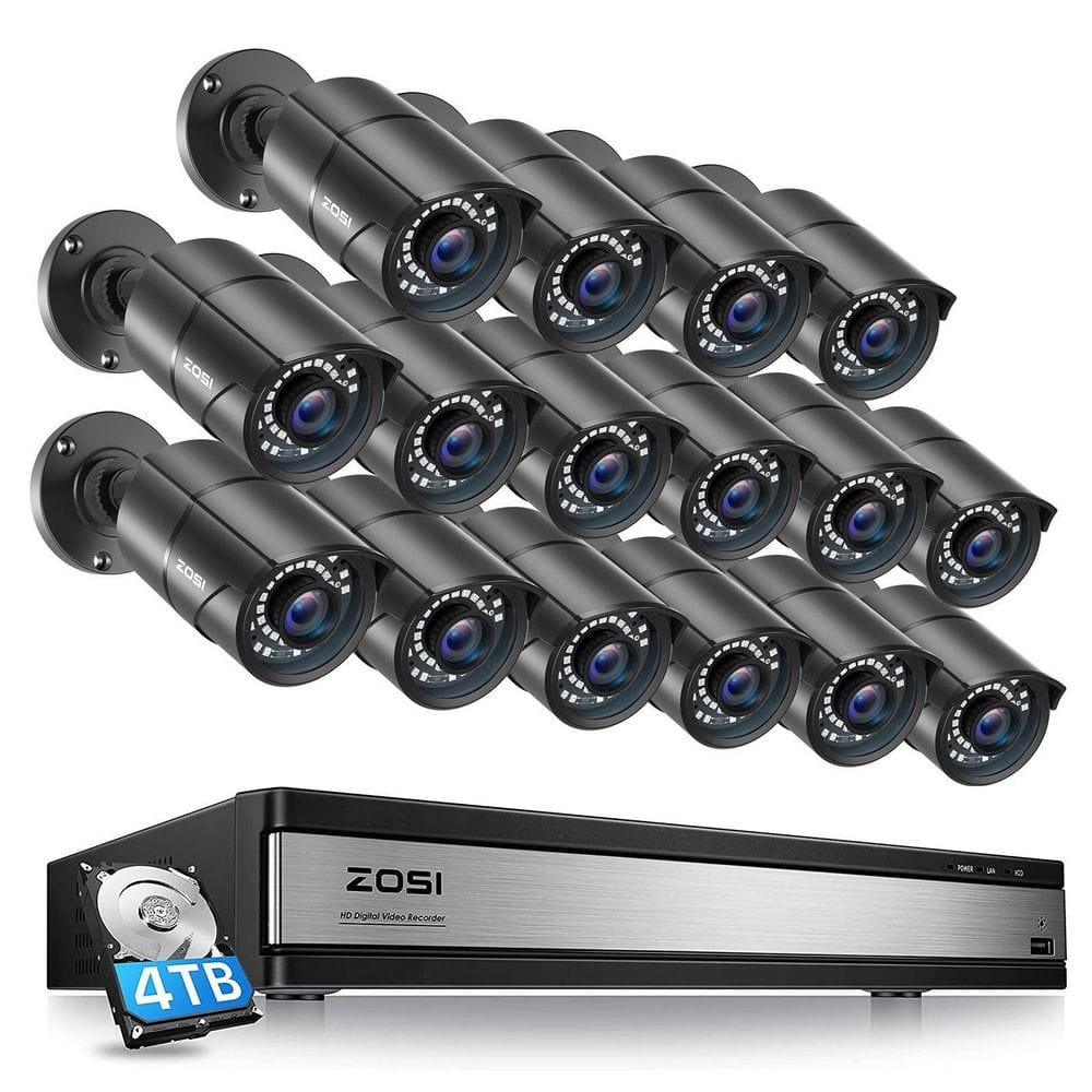 16-Channel 5MP-Lite 4TB DVR Security Camera System with 16 x 1080p Wired Outdoor Bullet Cameras, 120 ft. Night Vision -  ZOSI, 16WK-261B16S-40