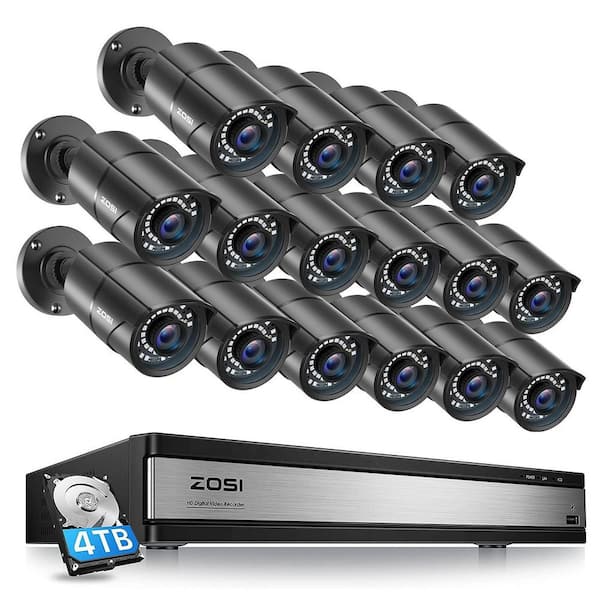 ZOSI 16-Channel 5MP-Lite 4TB DVR Security Camera System with 16 x 1080p Wired Outdoor Bullet Cameras, 120 ft. Night Vision