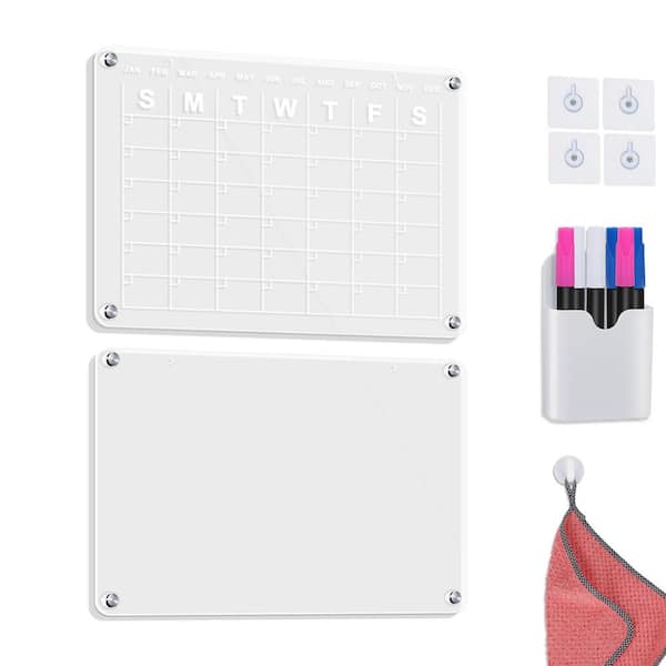 2 Set Acrylic Magnetic Dry Erase Board Calendar for Fridge,17”x12 Clear  Memo Board for Fridge,Reusable Dry Erase Memo Board Whiteboard Calendar  with