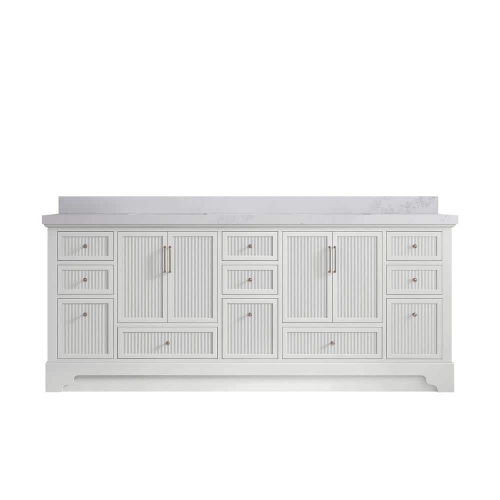 "Alys 84 in. W x 22 in. D x 36 in. H Double Sink Bath Vanity in White with 2"" Calacatta Nuvo Quartz Top" price history on PriceWatchPro