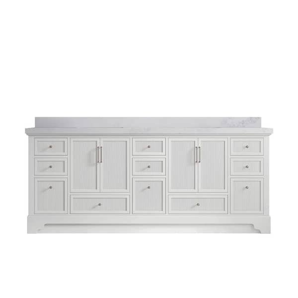 Willow Collections Alys 84 in. W x 22 in. D x 36 in. H Double Sink Bath Vanity in White with 2" Calacatta Nuvo Quartz Top