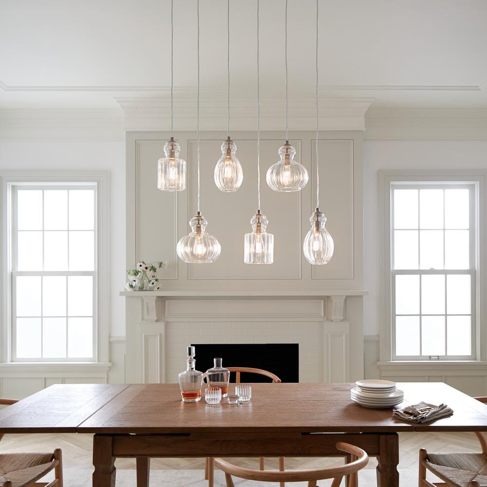 Brushed Nickel 6-Light Linear Chandelier with Clear Glass Shades