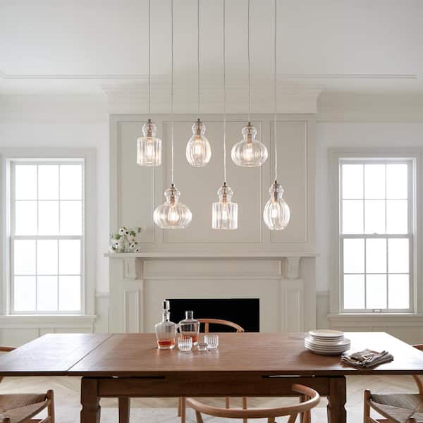 Riviera 35.5. in. 6-Light Brushed Nickel Transitional Shaded Linear Chandelier for Dining Room