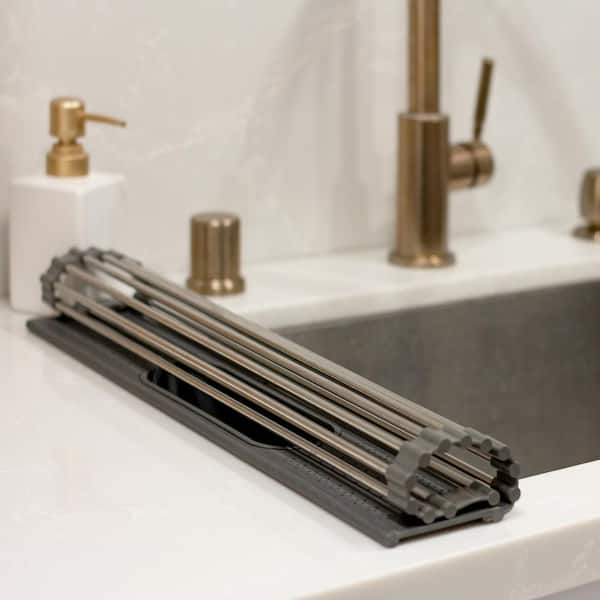 Unbranded - 20 in. X 11.4 in. Sink Rack with Utensil Organizer in Stainless Steel