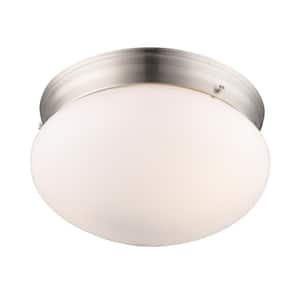 Dash 10 in. 2-Light Brushed Nickel Flush Mount Ceiling Light Fixture with Opal Glass