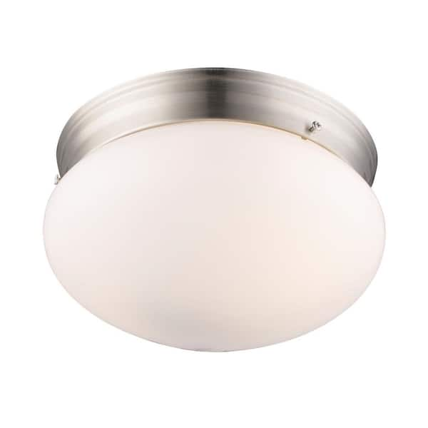 Bel Air Lighting Dash 10 in. 2-Light Brushed Nickel Flush Mount Ceiling Light Fixture with Opal Glass