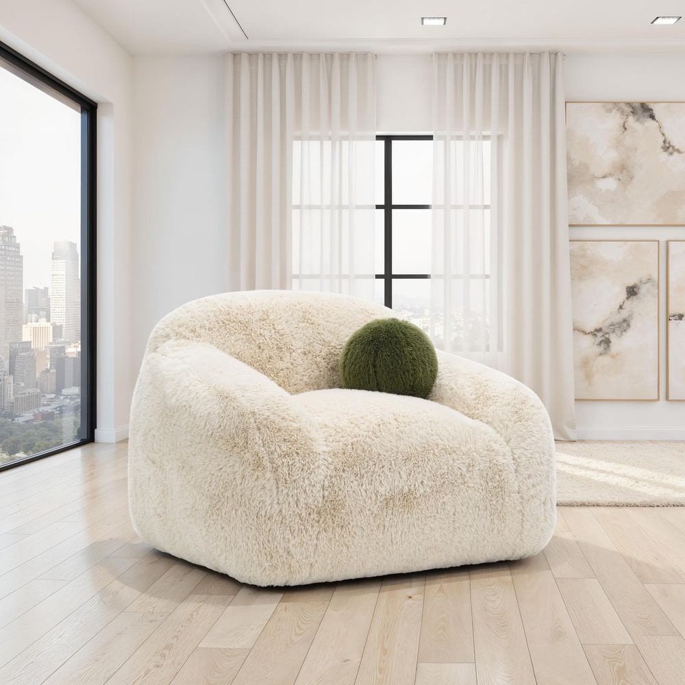 Sylvan Sand Beige Short Faux Fur Fabric Accent Swivel Arm Chair with Pocket Coil Springs