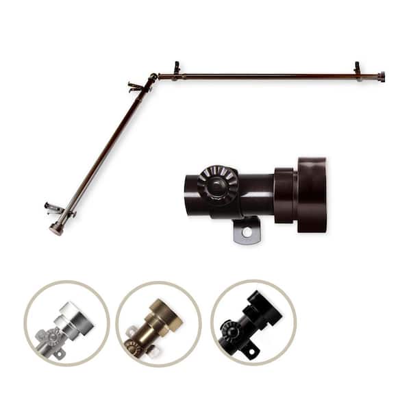 Rod Desyne 13/16" Dia Adjustable 120" to 170" Single Corner Window Curtain Rod in Cocoa with Topper Finials