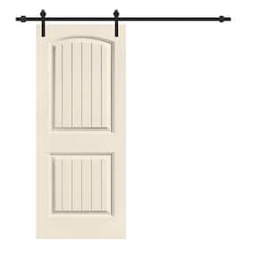 Elegant 36 in. x 80 in. Beige Stained Composite MDF 2 Panel Camber Top Sliding Barn Door with Hardware Kit