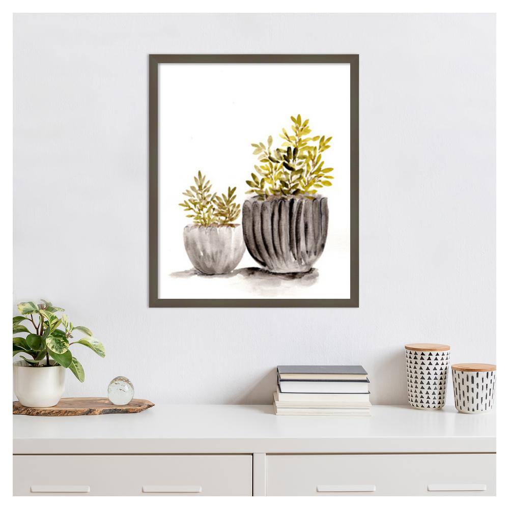 Gray Potted Plants Graphic Art in Silver Frame
