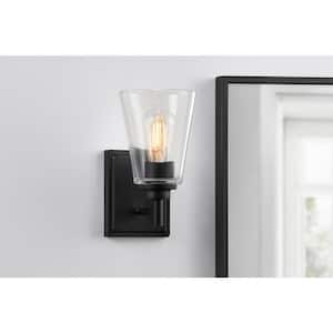 Wakefield 5.25 in. 1-Light Matte Black Modern Wall Sconce with Clear Glass Shade