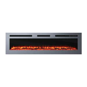 60 in. Wall Mounted and Recessed Electric Fireplace Insert with Stainless Steel Surface and 12 Flame Colors