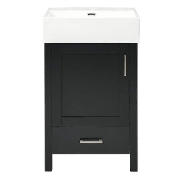 20.28 in. Black Free-Standing Bath Vanity with Ceramic Top Unassembled, Soft-Close Door and Drawer, Solid Wood Frame