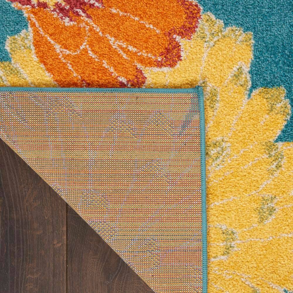 Handmade Turquoise Multicolor Floral Synthetic Area Rug 5' x 7'