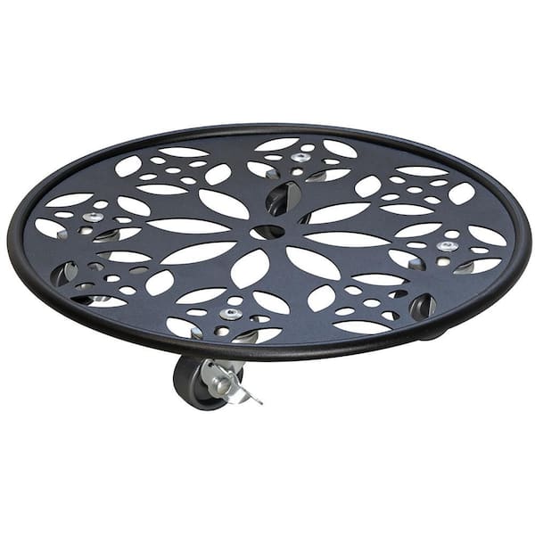 11.8 in. Black Round Flower Steel Plant Caddy