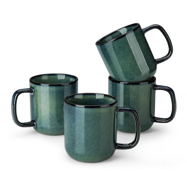 Starry 12 oz. Green Stoneware Coffee Mugs Set of 4 Drinkware Set-Coffee Cups Tea Cups Service for 4 People