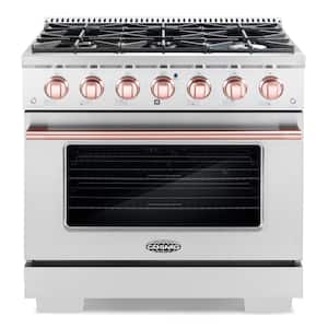 36 in. 4.5 cu. ft. Gas Range with 6-Burners in Stainless Steel with Rose Gold Custom Handle and Knob Kit
