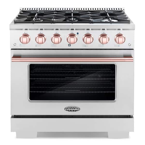 Cosmo 36 in. 4.5 cu. ft. Gas Range with 6-Burners in Stainless Steel with Rose Gold Custom Handle and Knob Kit