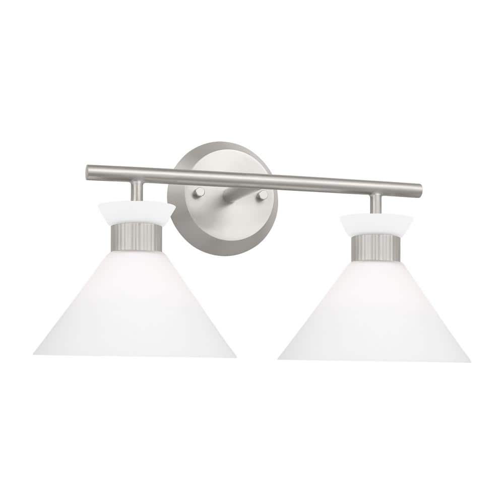 Belcarra Brushed Steel 2-Light Wall Sconce with Etched Glass Shade