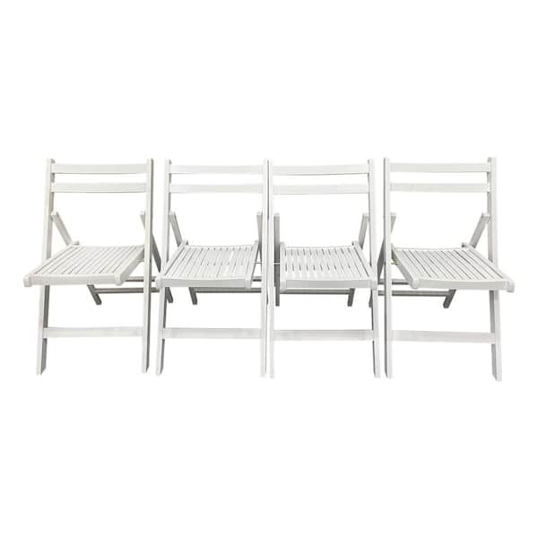 Unbranded Foldable Wood Outdoor Dining Chair Slatted Seat Folding Chair in White (Set of 4)