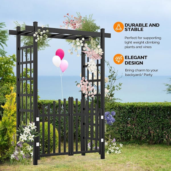 Karl home 61 in. x 85 in. Black Garden PVC Arbor with Gates