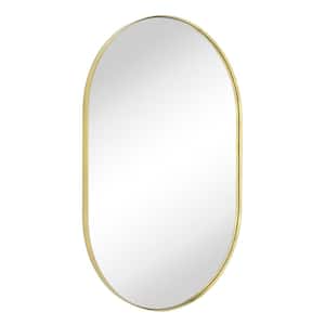 Oba 20 in. W x 30 in. H Oval Metal Framed Wall Mounted Bathroom Vanity Mirror in Brushed Gold